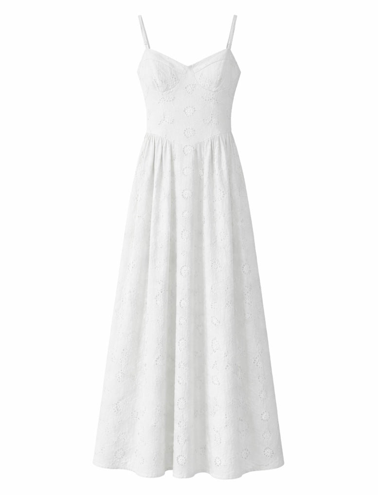 Summer White Eyelet Maxi Sundress - Pistachio , White