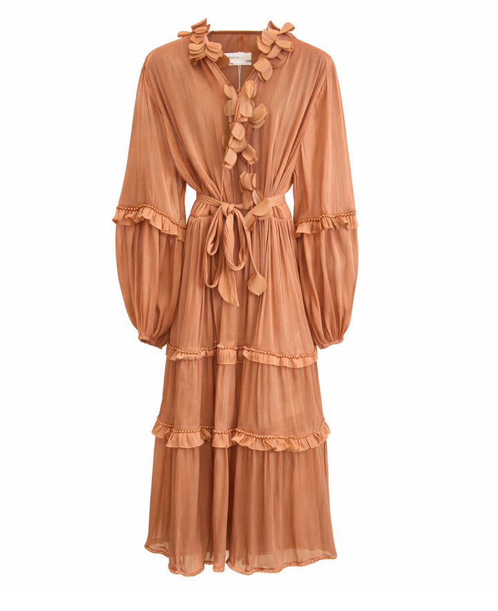 Dress Long Satin , Bronze & White