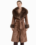 Women’s Belted Faux Fur Long Coat Brown