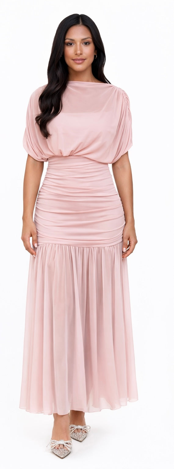 Grace Draped Maxi Dress - Light Blue , Powder Pink