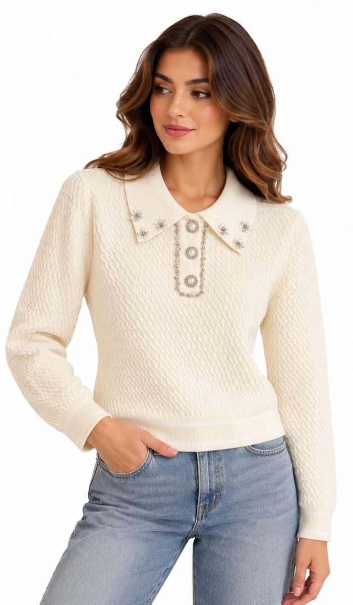 Pearl Embellished Collar Sweater