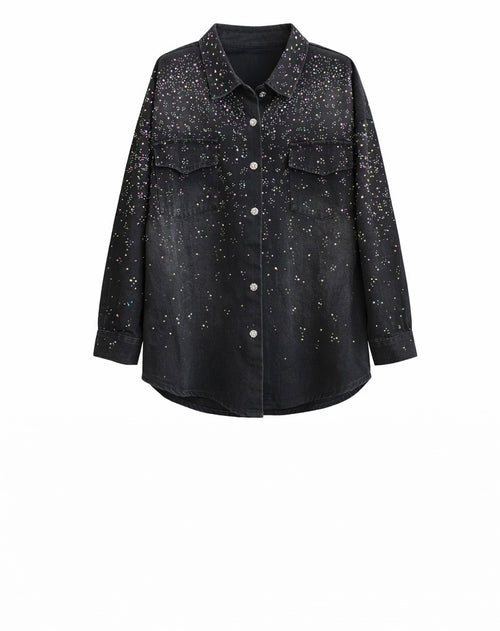 Black Rhinestone Button-Up Shirt & Palazzo Pant Set