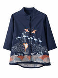Flamingo Embroidery  Top - Navy , White