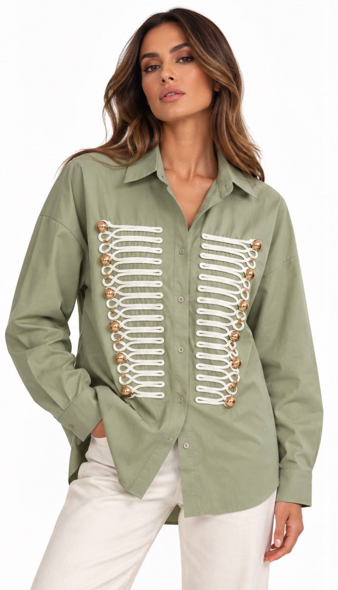 Military Detail Shirt ( Brown , Green )
