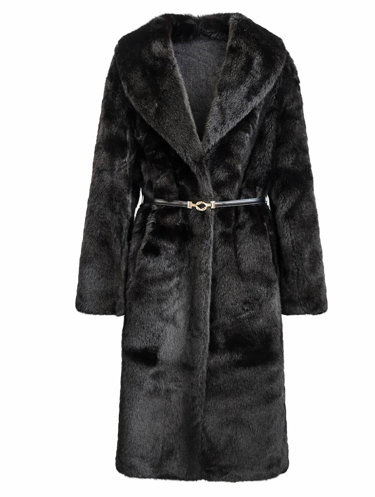 Luxury Belted Eco Fur Coat