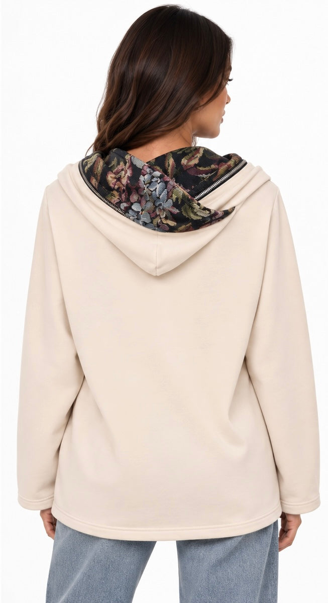 floral Scarf Detail Hoodie Top