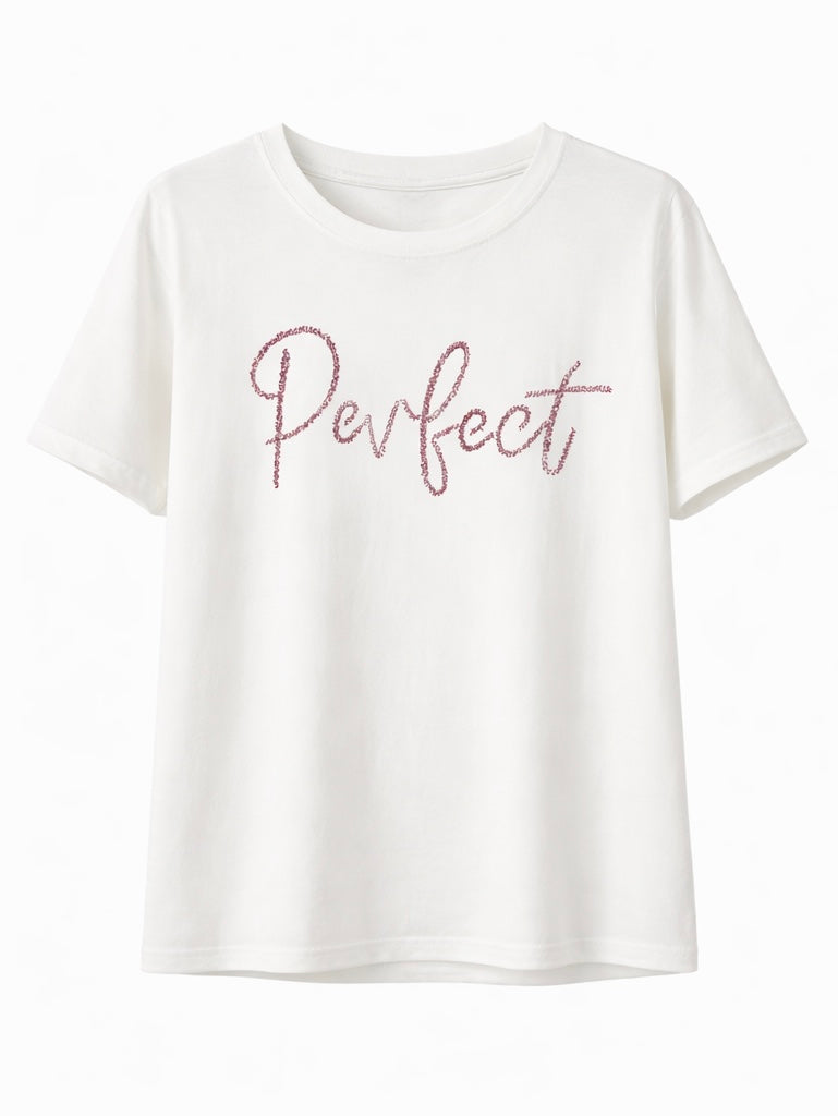 “Perfect” Script Embellished T-Shirt