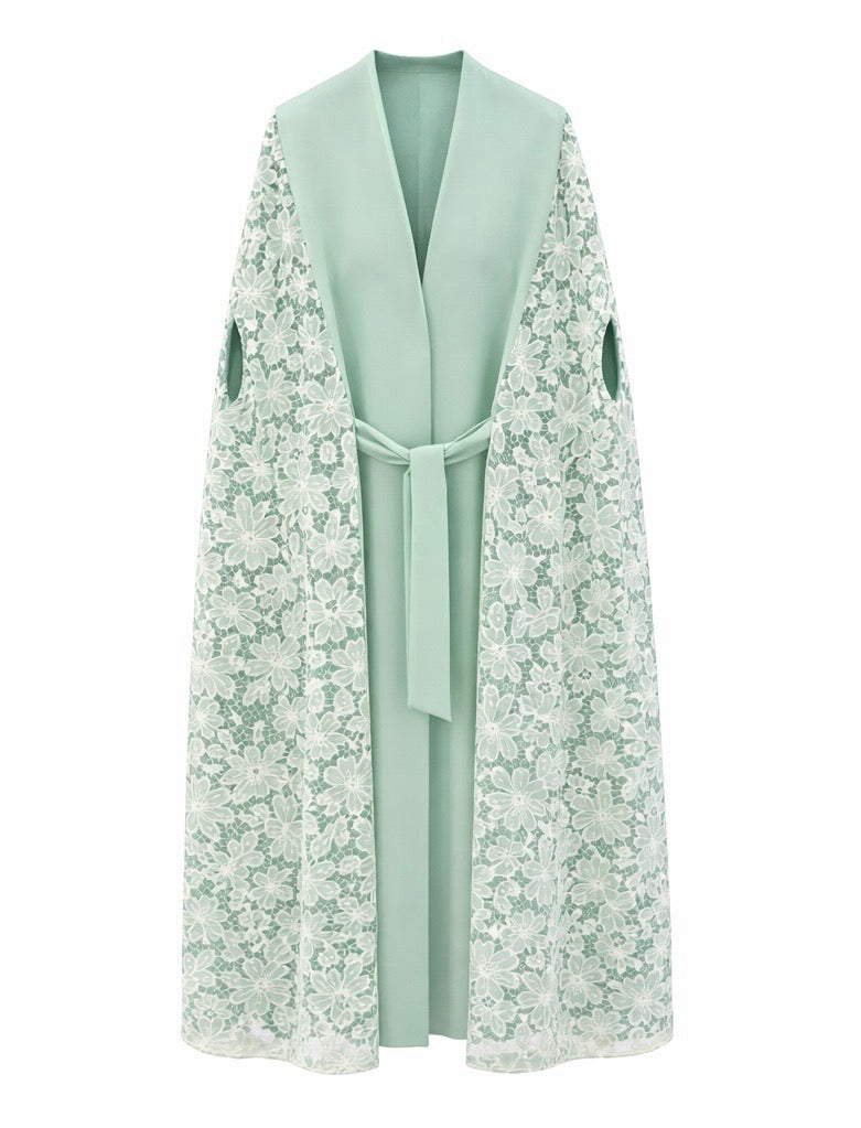 Mint Green Floral Lace Panel Kimono Cape
