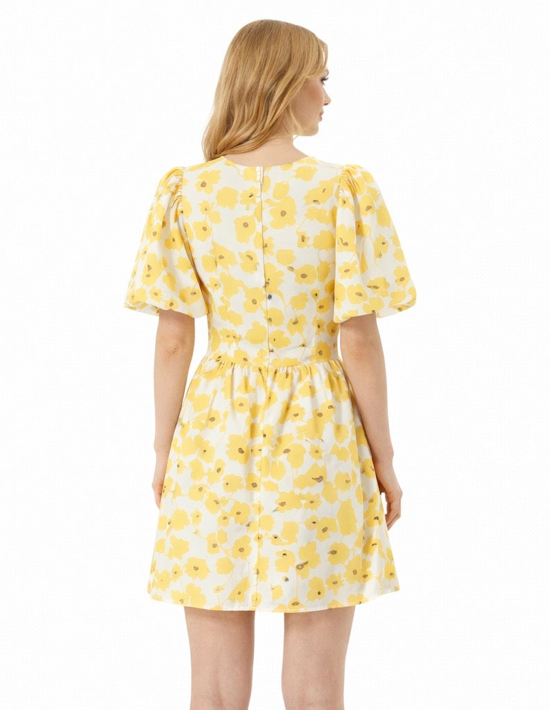 Yellow Floral Cut-Out Mini Dress