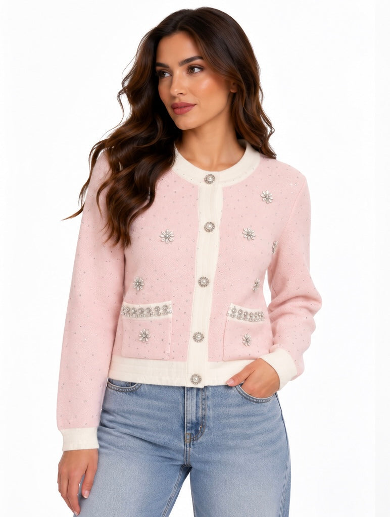 Crystal Embellished Cardigan ( Blush , Blue )