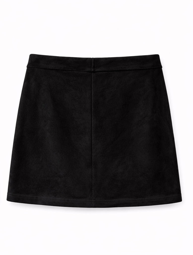 Black Suede Mini Skirt With Gold Hook Detail