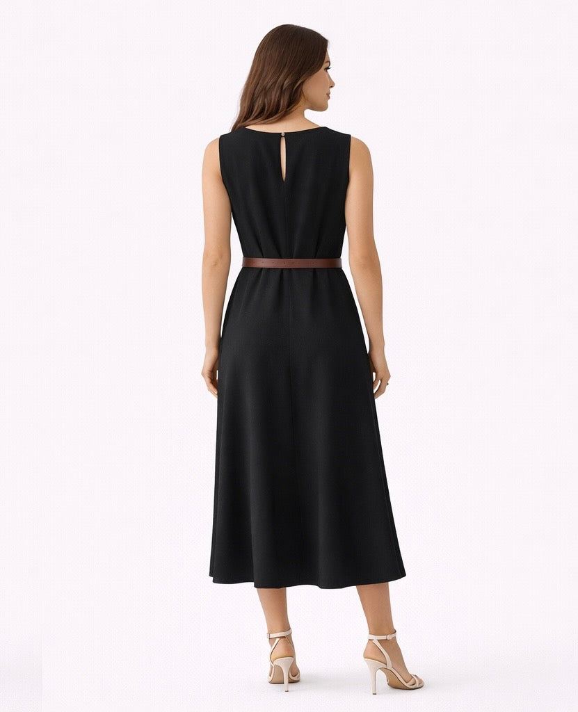 Sophia Classic Belted Dress - yellow , Blush Pink , black