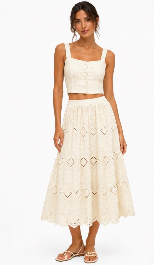 Summer Eyelet Set ( Green , White , Black , Cream , Powder Pink , Blue )
