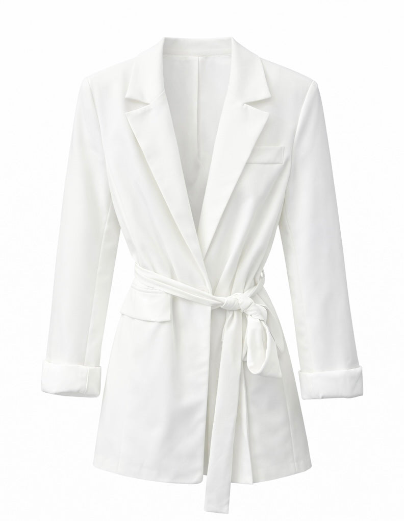 Belted Classic White Blazer