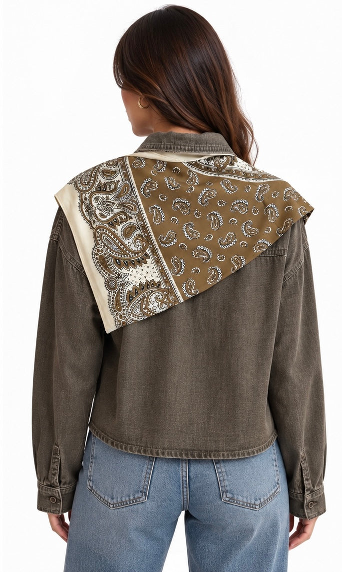 Scarf Detail Denim Jacket ( Navy , Olive )
