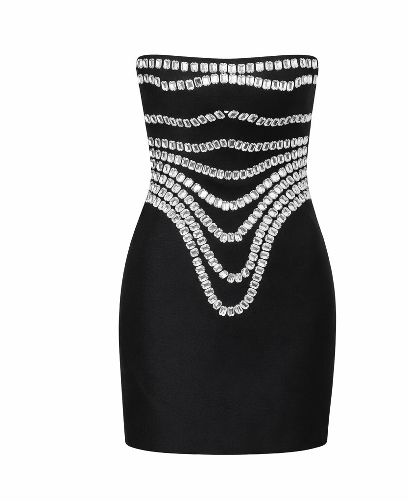 Strapless Crystal Bandage Mini Dress Black