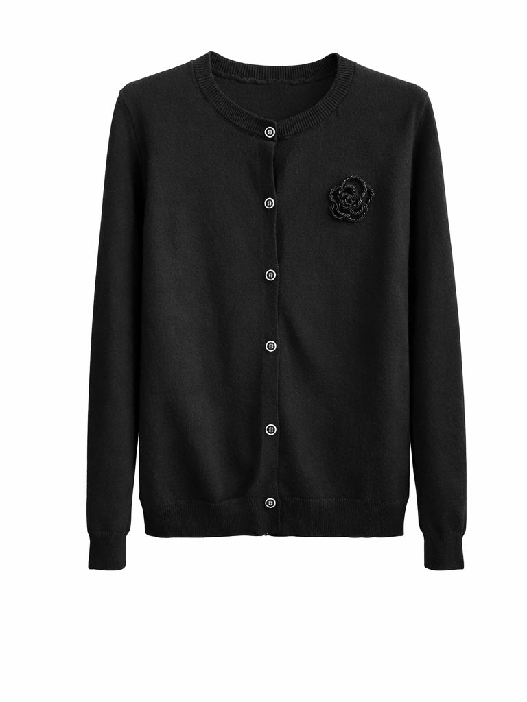 Black Knit Cardigan & Belted Pleated Dress