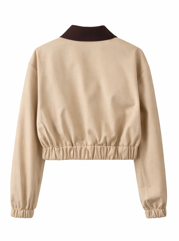 Contrast Collar Cropped Bomber Jacket