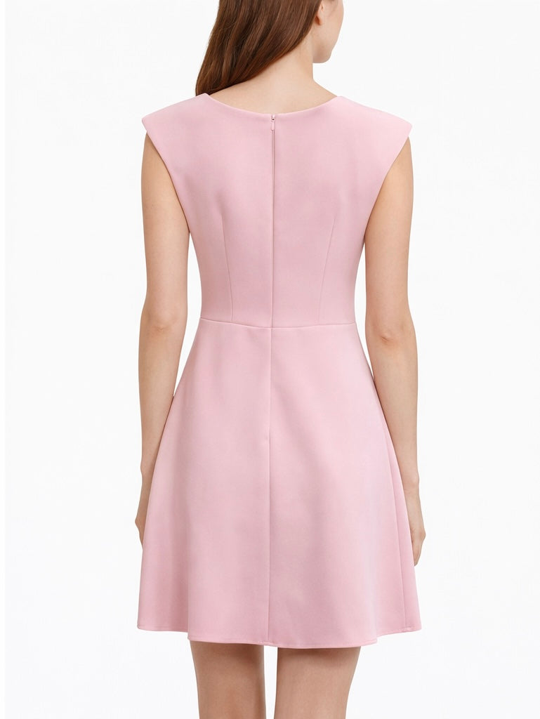 Structured Square Neck Mini Dress - Black , Pink