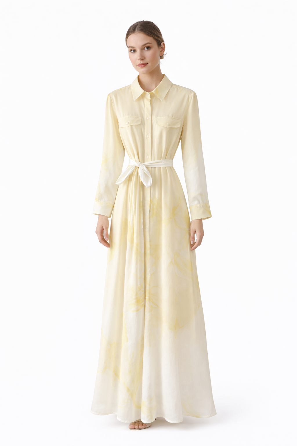Yellow Pastel Long Sleeve Maxi Dress