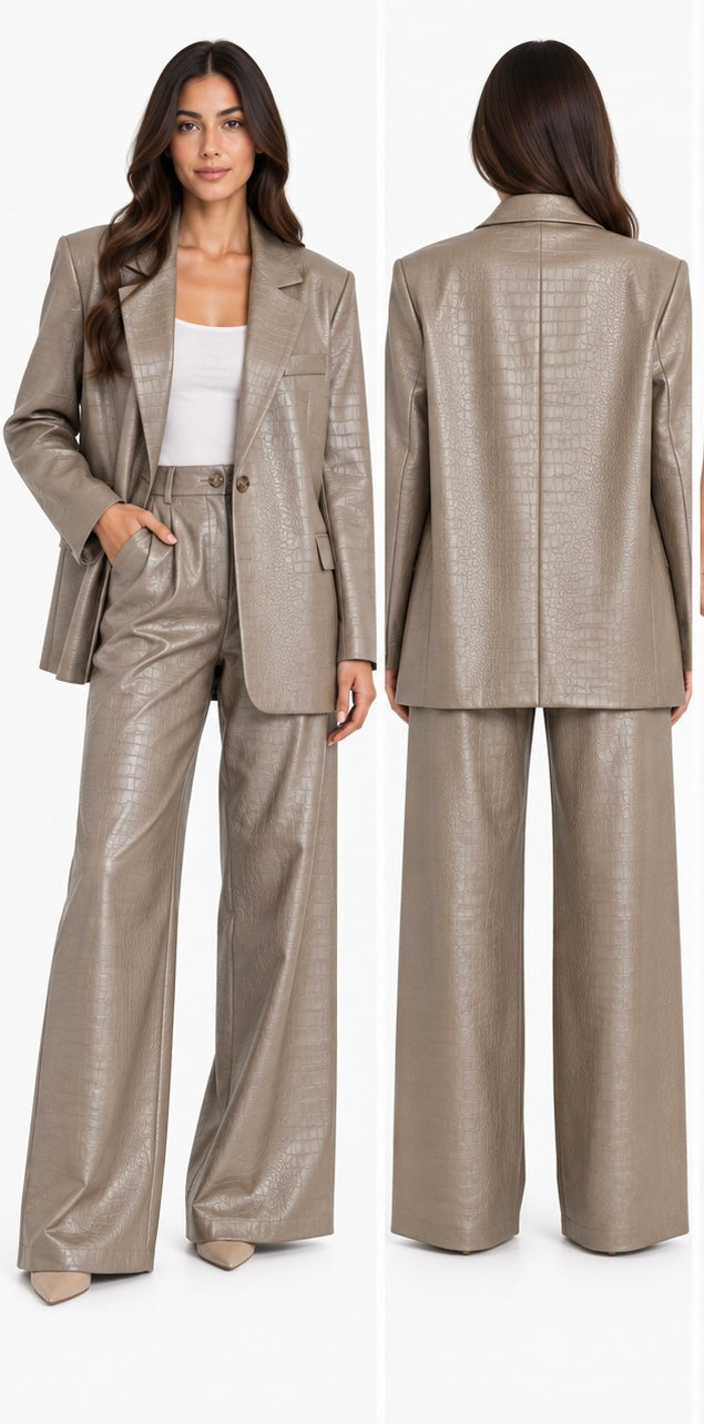 Crocodile Embossed Leather Suit ( Burgundy , Beige )