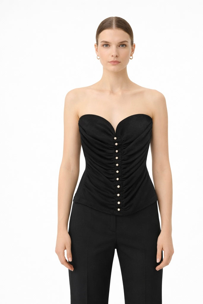 Suede Ruched Strapless Corset Top