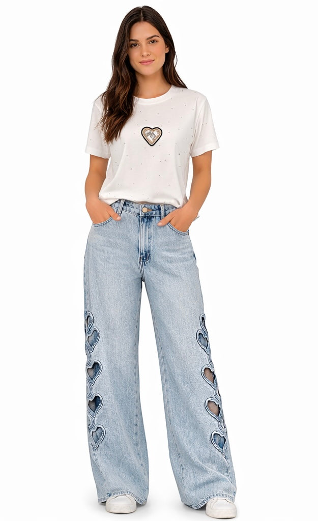 Heart Cut-Out Baggy Denim Jeans