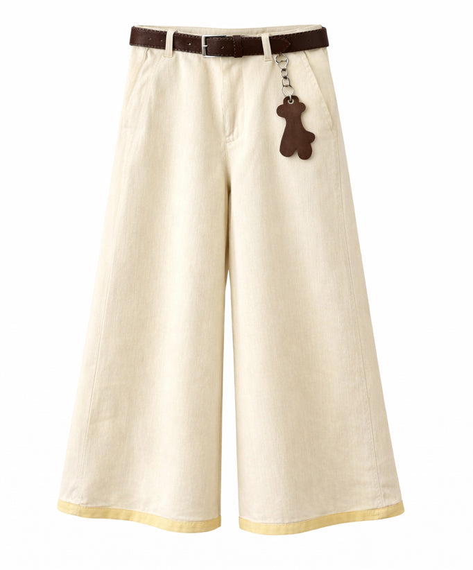 Wide-Leg Trousers with Belt - Butter yellow , pink , light blue