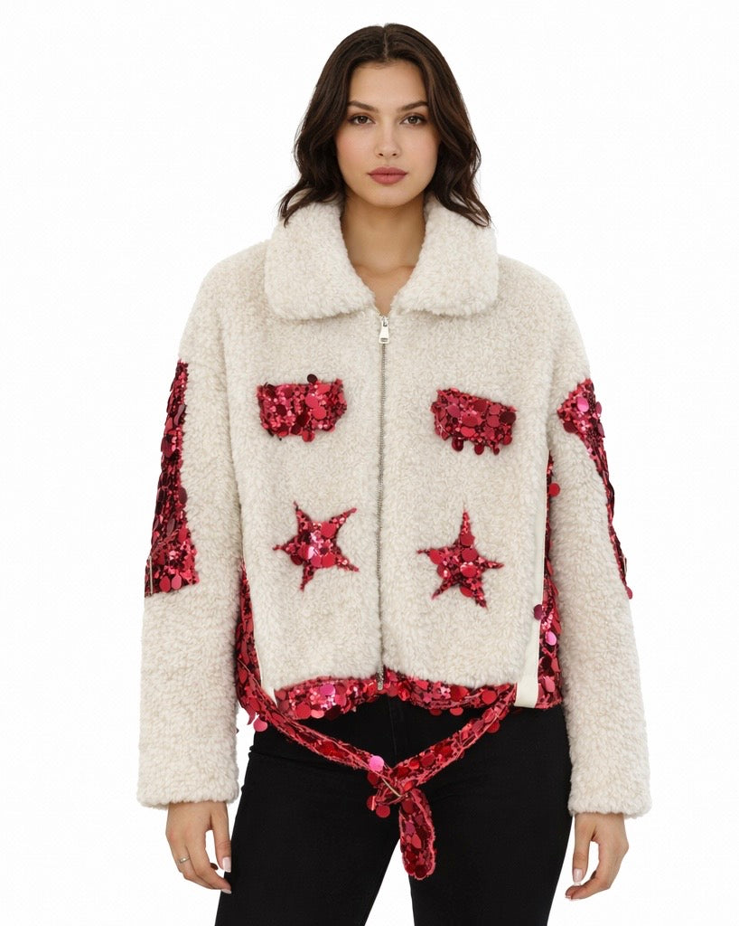 Star Sequin Sherpa Zip Jacket