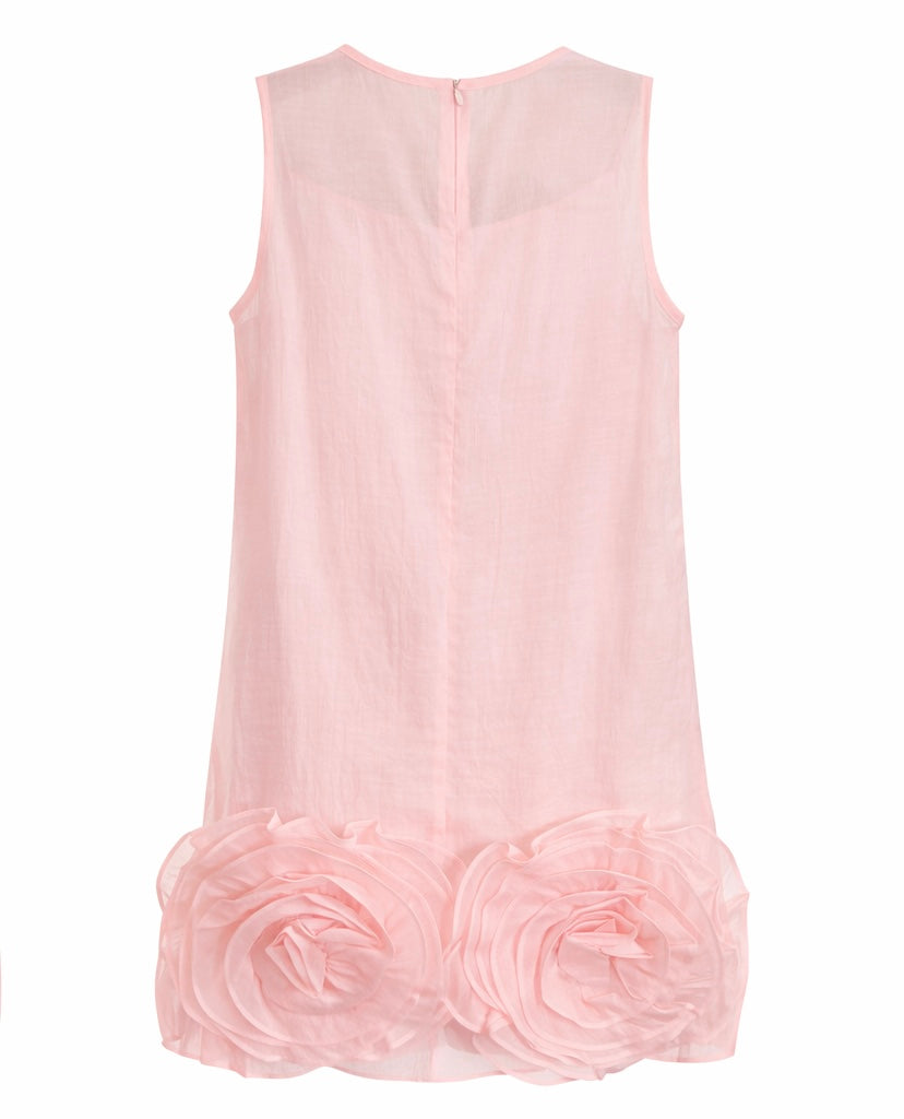 Chic Pink Mini Dress with Organza Flower Design
