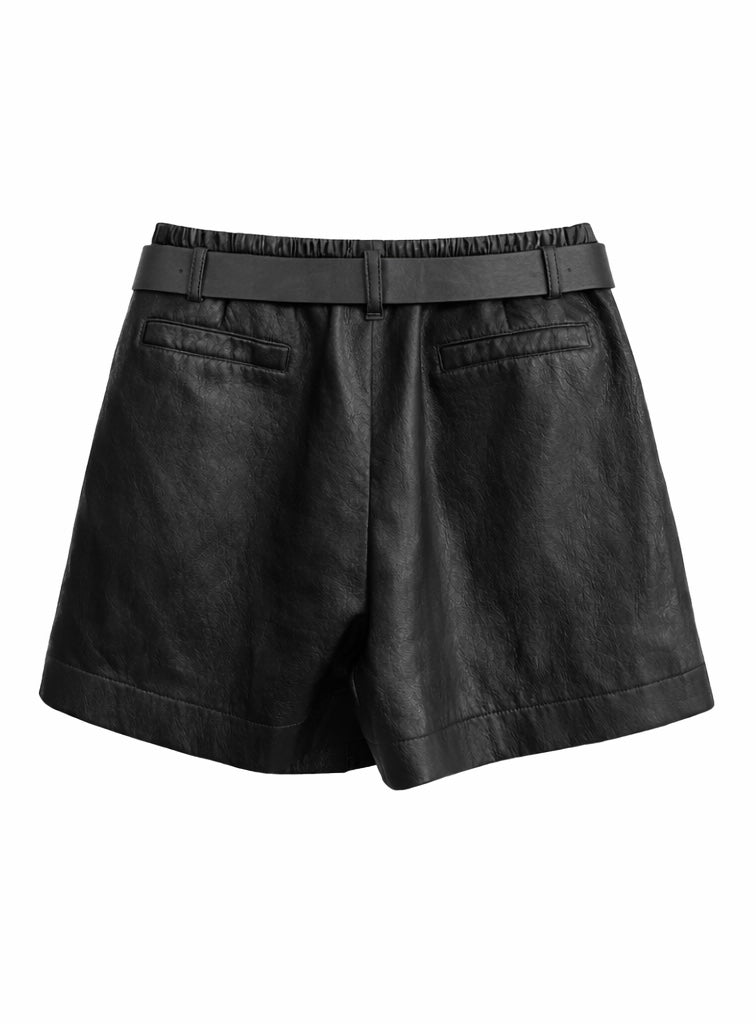 Chic Belted Leather-Look Shorts