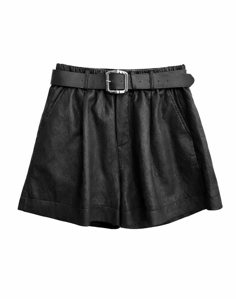 Chic Belted Leather-Look Shorts