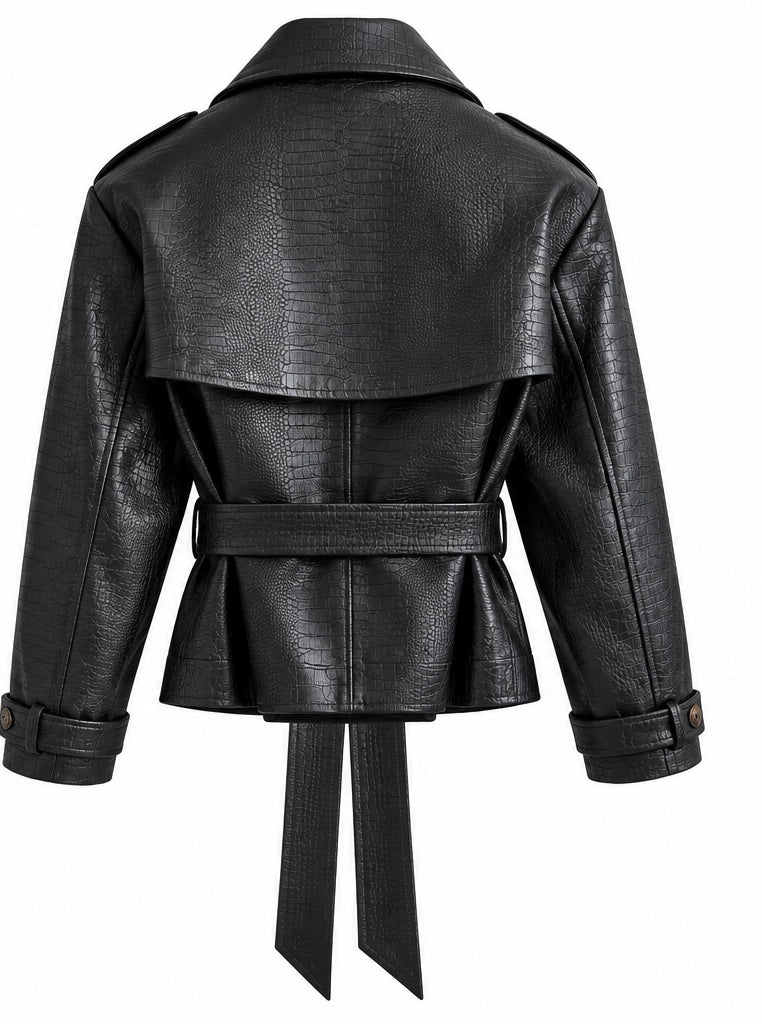 Croc-Embossed Belted Leather Jacket