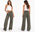 Olive Wide-Leg Belted Jeans
