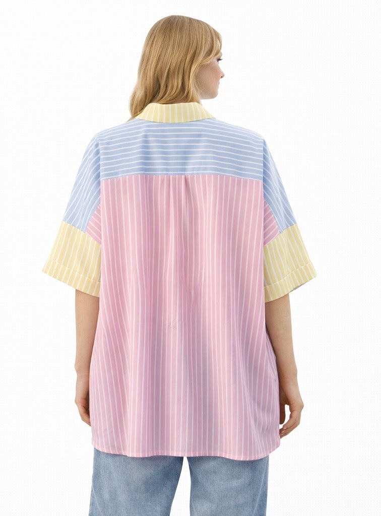 Pastel Stripe Embroidered Pocket Shirt