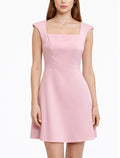 Structured Square Neck Mini Dress - Black , Pink