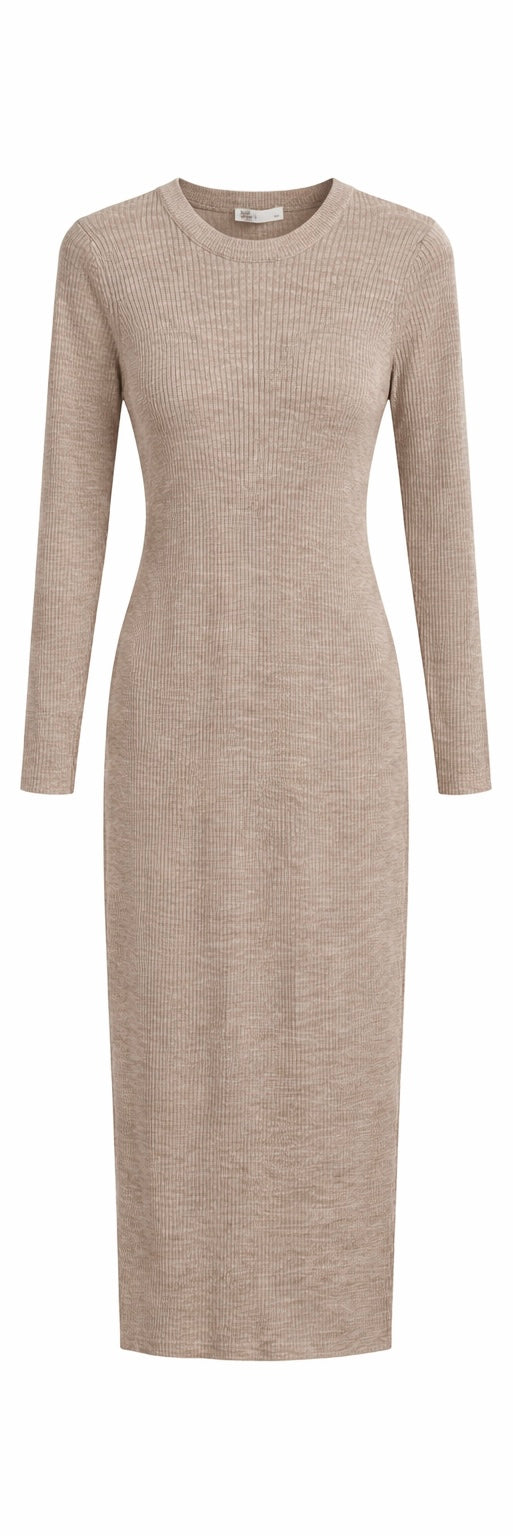 Essential Ribbed Knit Midi Dress – Beige