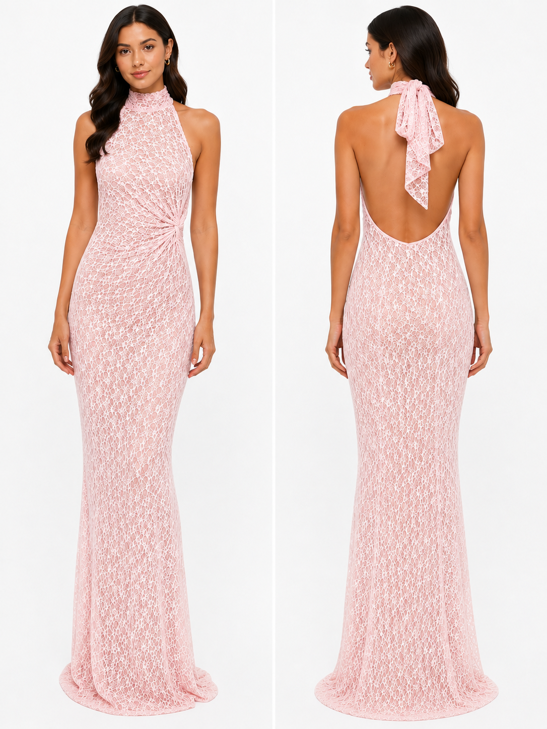 Lace Evening Dress ( White , Black , Pink )