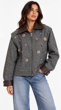 Oversize Grey Floral Embellished Jacket