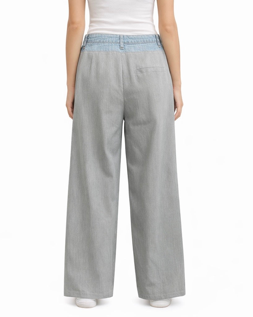 Relaxed Fit Pleated Front Denim Trousers