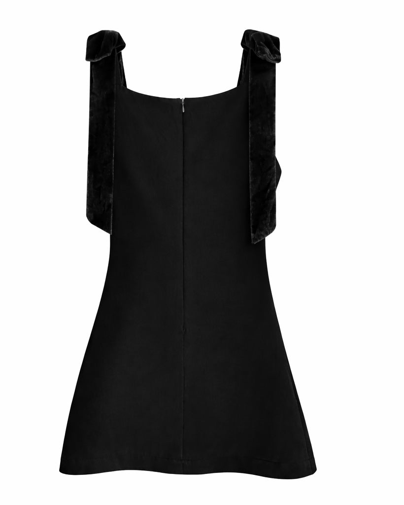 Amour Velvet Bow Mini Dress Black