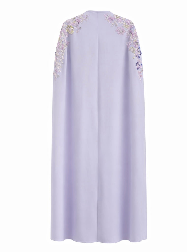 Lavender Embellished Cape Abaya with Open Sleeves