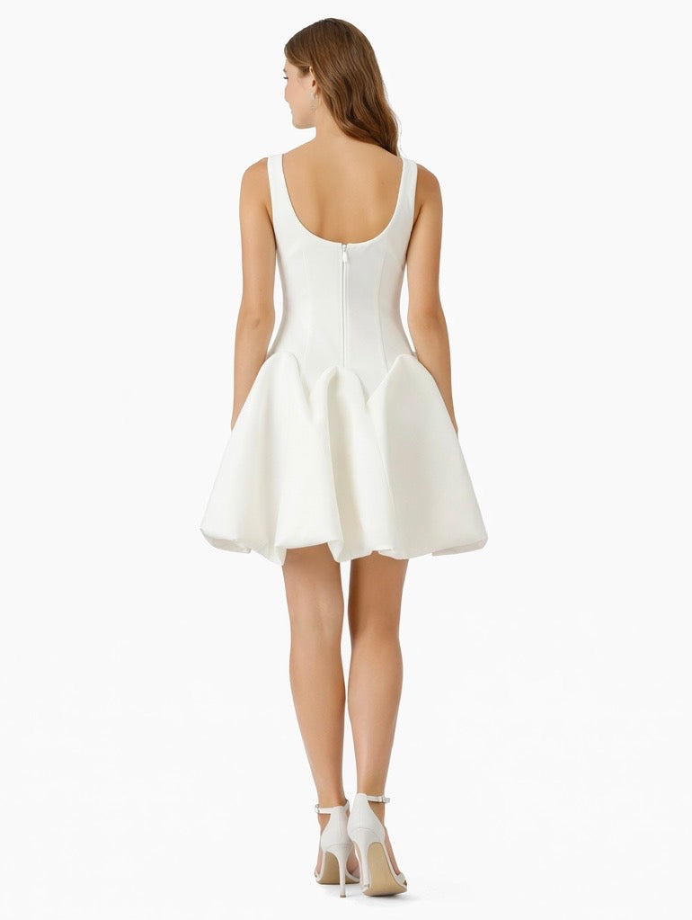 White Embellished Bubble Hem Mini Dress