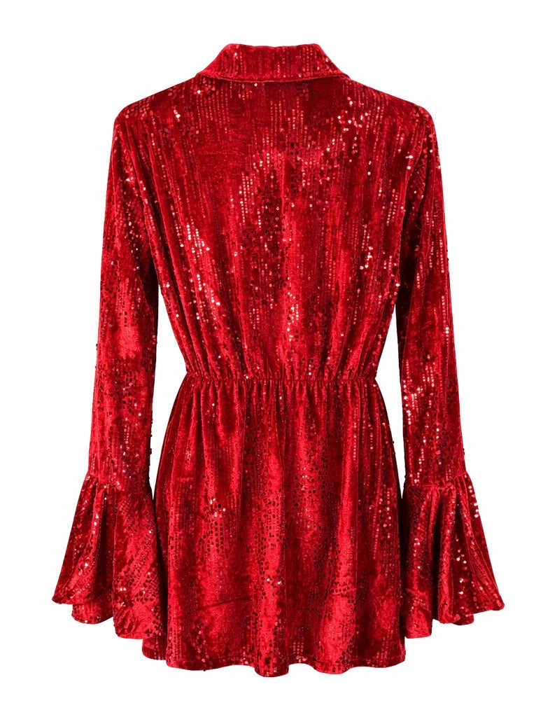 Red Velvet Sequin Mini Dress