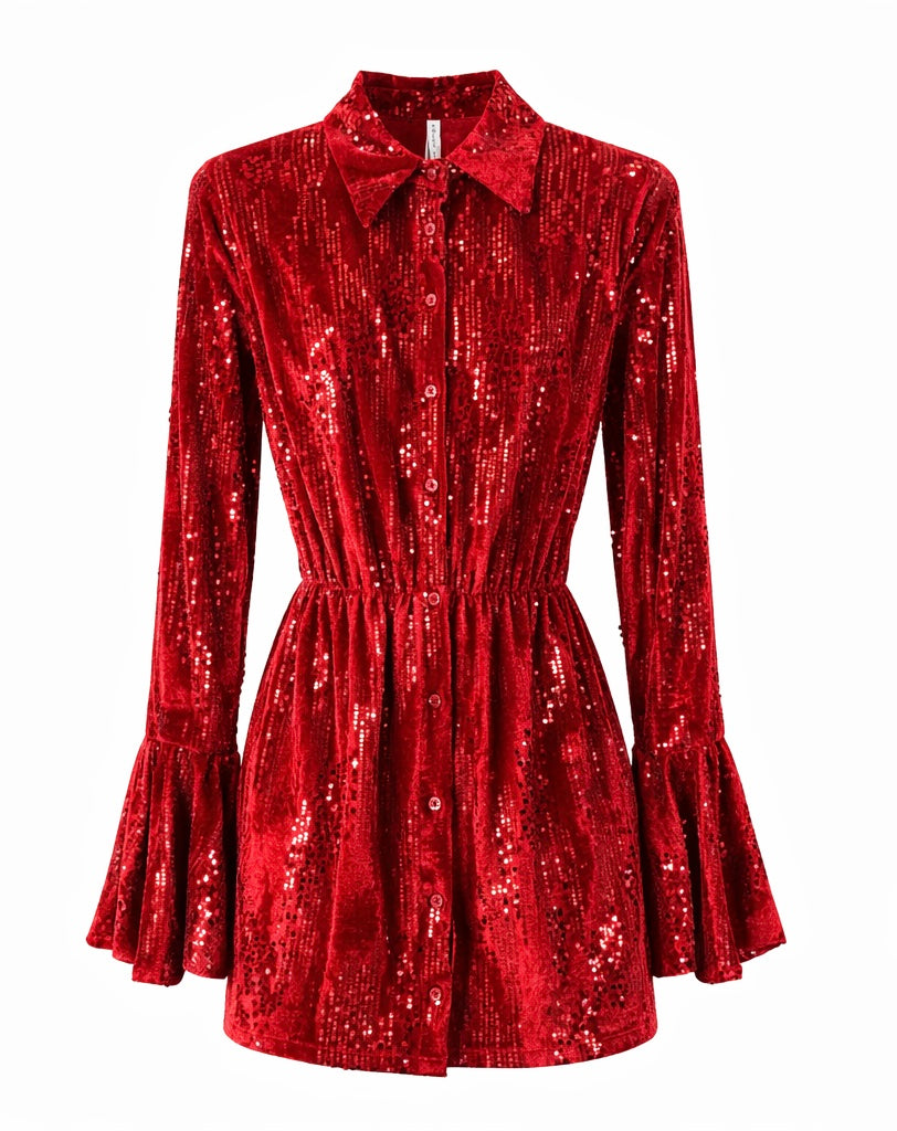 Red Velvet Sequin Mini Dress
