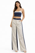 Navy & Cream Wide-Leg Pants
