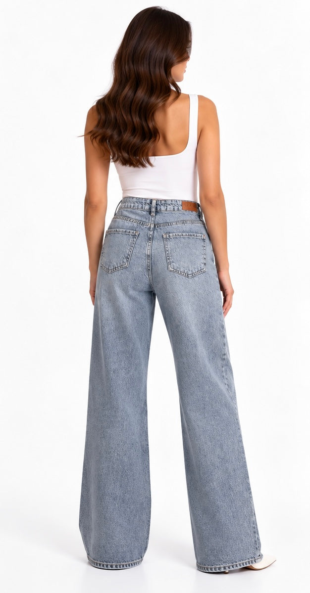 Washed Grey Wide-Leg Jeans