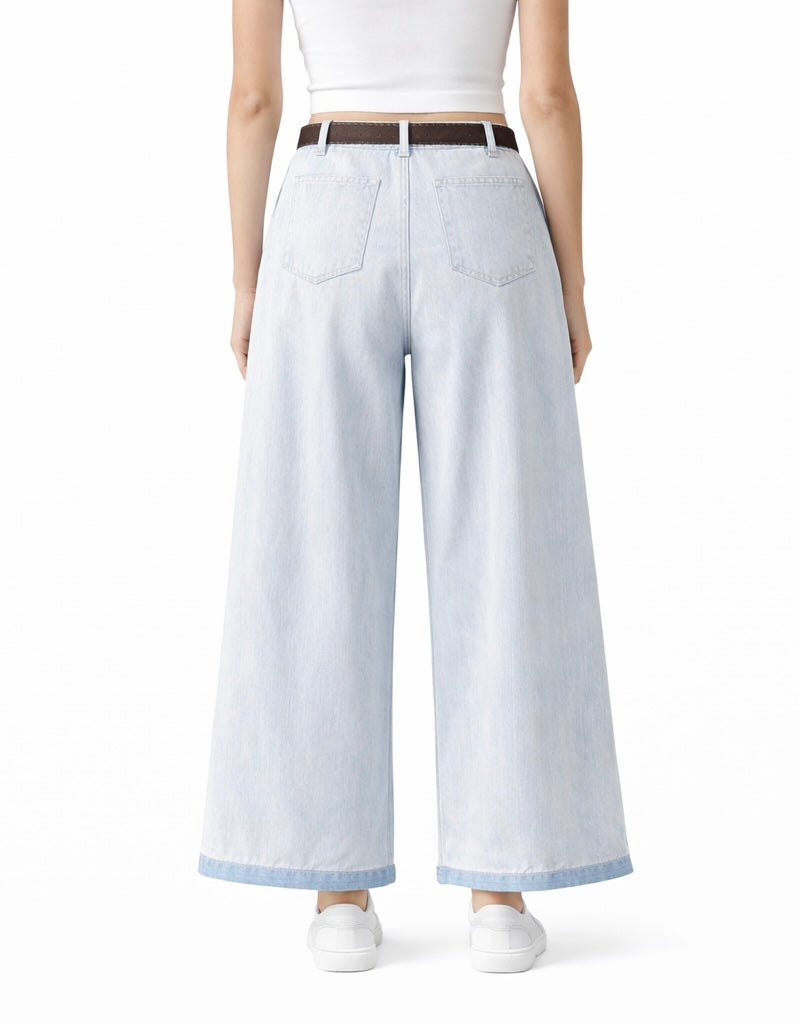 Wide-Leg Trousers with Belt - Butter yellow , pink , light blue
