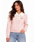 Cat Pearl Detail Polo Sweater
