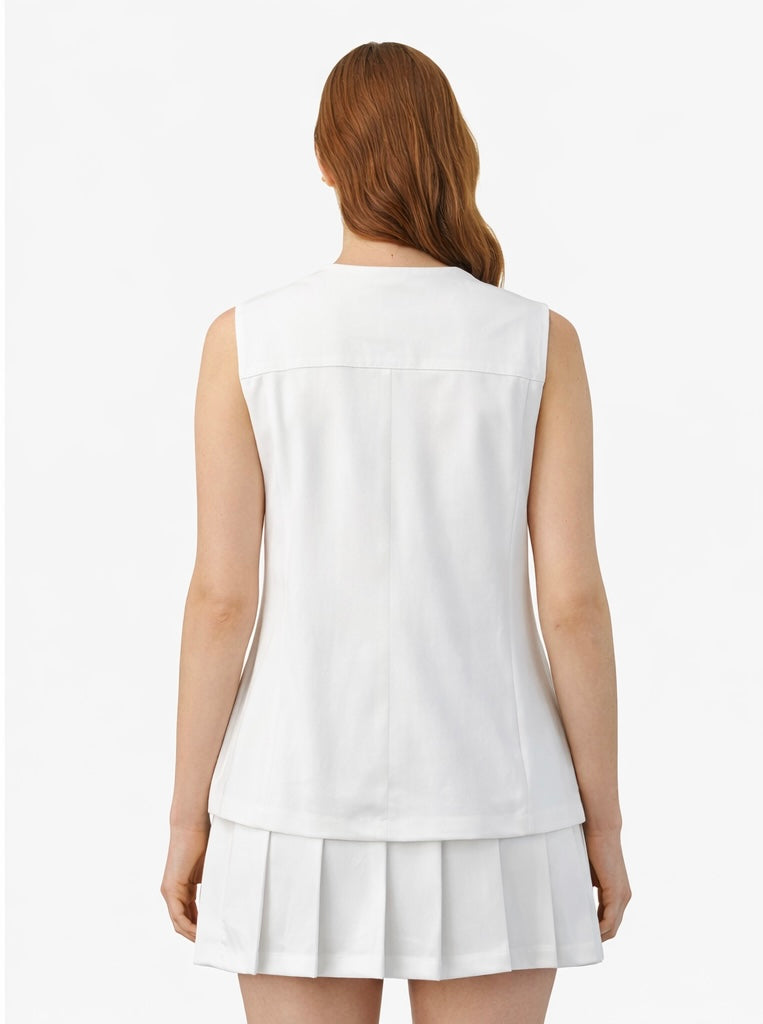 Heart Detail Vest & Pleated Skirt Set - Pink , White